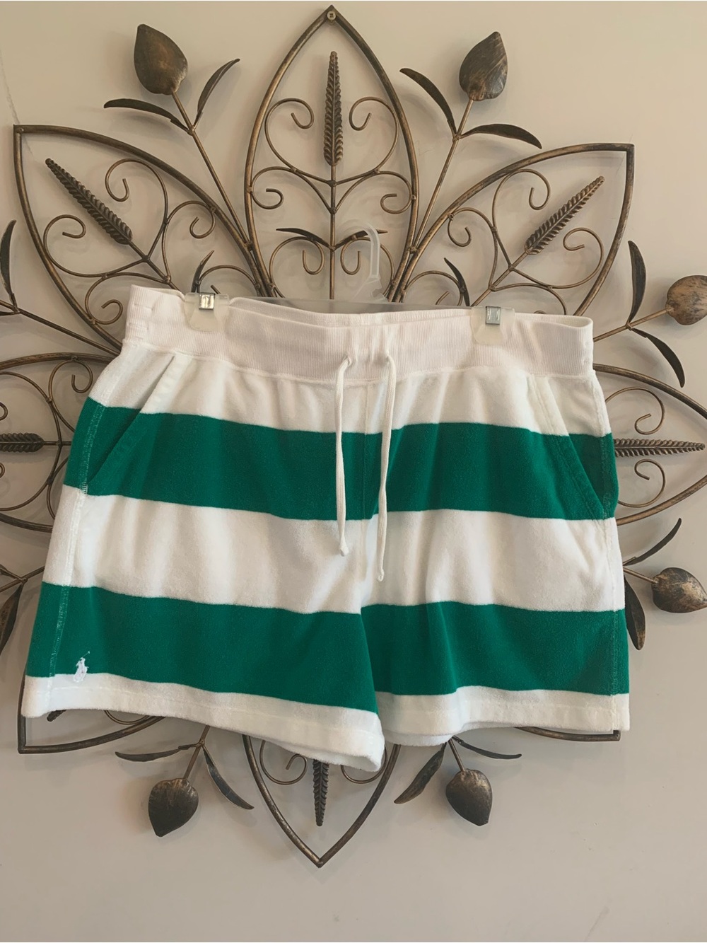 Polo Ralph Lauren White & Green Striped Terry Cloth Women's Shorts